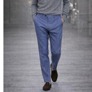 PT Torino Super 100's Fleece Wool Gentleman Fit Trouser Pants Blue Men's Size 54